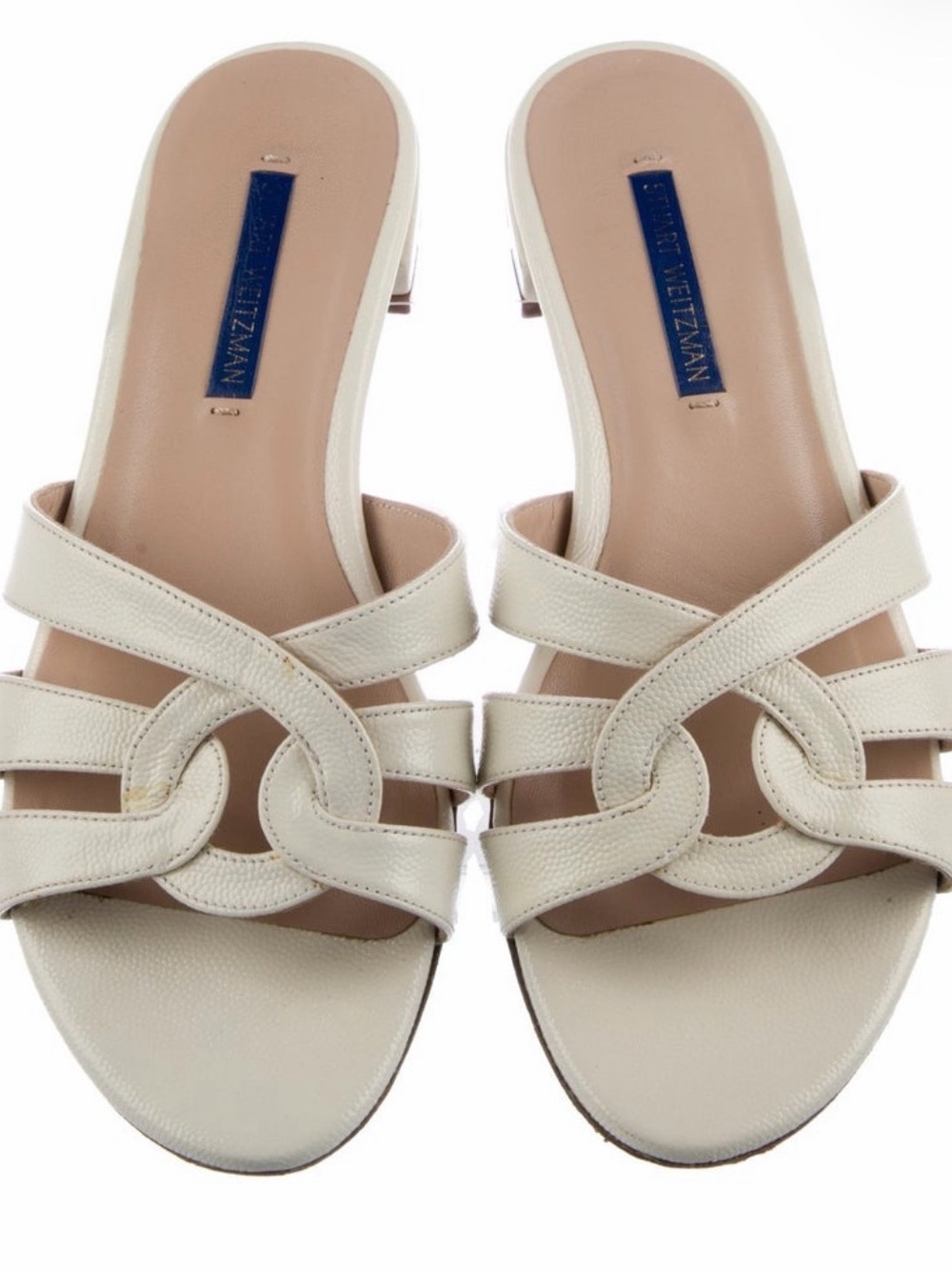 Stuart Weitzman Cream Leather Knot-Detail Slide Sandals